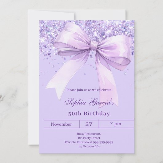 Lavendel paarse strik verjaardag kaart (Voorkant)