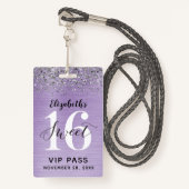 Lavendel Paarse Sweet 16 Verjaardag VIP Badge (Voorkant met draagriem)