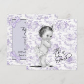 Lavendel Paarse Toile Baby Meisje Douche Kaart (Voorkant / Achterkant)