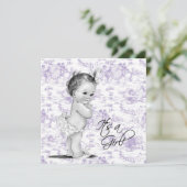 Lavendel Paarse Toile Baby Meisje Douche Kaart (Staand voorkant)