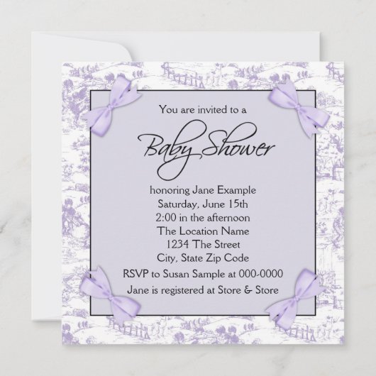 Lavendel Paarse  Toile Baby Meisje Douche Kaart (Achterkant)