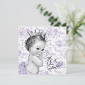 Lavendel Paarse  Toile Baby Meisje Douche Kaart (Staand voorkant)