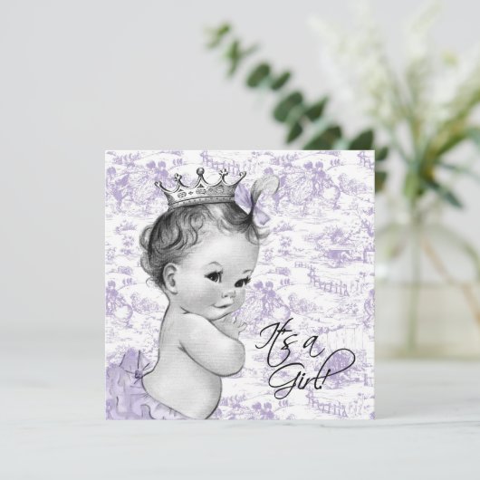 Lavendel Paarse Toile Baby Meisje Douche Kaart (Staand voorkant)