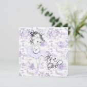 Lavendel Paarse  Toile Baby Meisje Douche Kaart (Staand voorkant)
