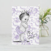 Lavendel Paarse  Toile Baby Meisje Douche Kaart (Staand voorkant)