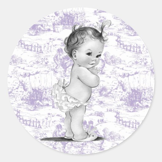 Lavendel Paarse Toile Baby shower Stickers (Voorkant)