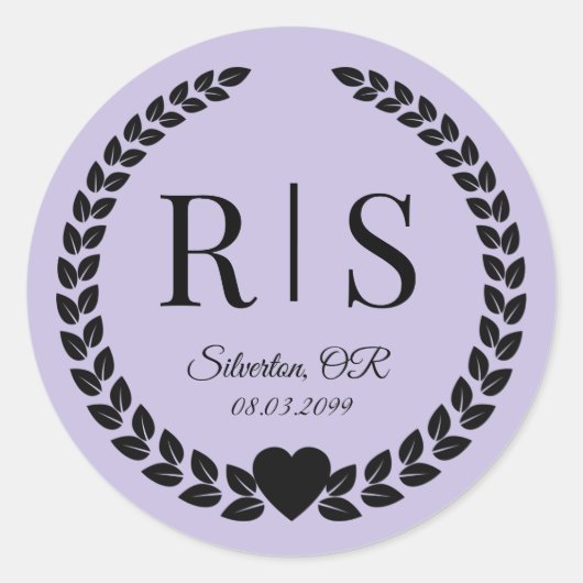 Lavendel Paarse Trouw Monogram Initiaal Ronde Sticker (Voorkant)