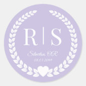 Lavendel Paarse Trouw Monogram Initiaal Ronde Sticker (Voorkant)