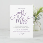 Lavendel-paarse trouwuitnodigingen | Brush Script Kaart (Staand voorkant)