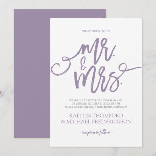 Lavendel-paarse trouwuitnodigingen   Brush Script Kaart
