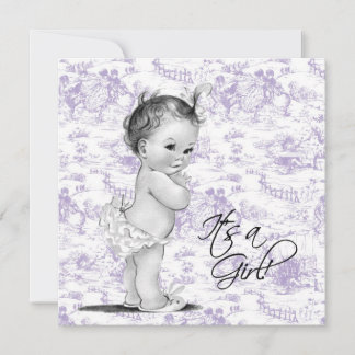 Lavendel Paarse Vintage Toile Baby Meisje Shower Kaart