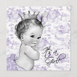 Lavendel Paarse Vintage Toile Baby Meisje Shower Kaart
