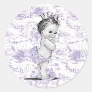 Lavendel Paarse Vintage Toile Baby Shower Stickers