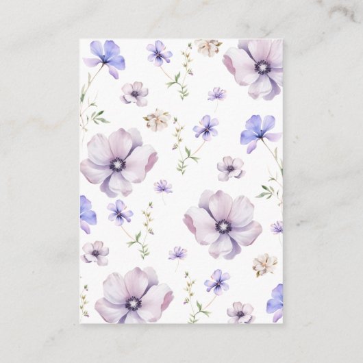 Lavendel Paarse Violet Bloemen Bruiloft Details Informatiekaartje (Achterkant)
