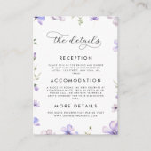 Lavendel Paarse Violet Bloemen Bruiloft Details Informatiekaartje (Voorkant)