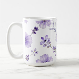 Lavendel Paarse Vlas Bloem Waterverf Patroon Koffiemok