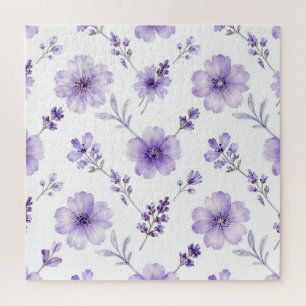 Lavendel Paarse Vlas Bloem Waterverf Patroon Legpuzzel