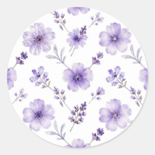 Lavendel Paarse Vlas Bloem Waterverf Patroon Ronde Sticker