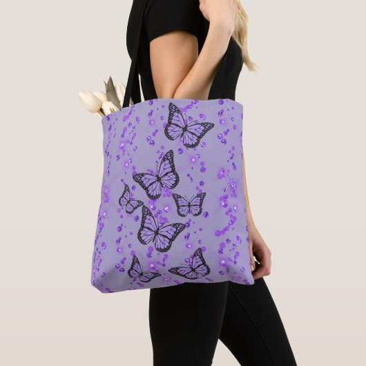 lavendel paarse vlinder op gesimuleerd glitter tote bag (Dichtbij)