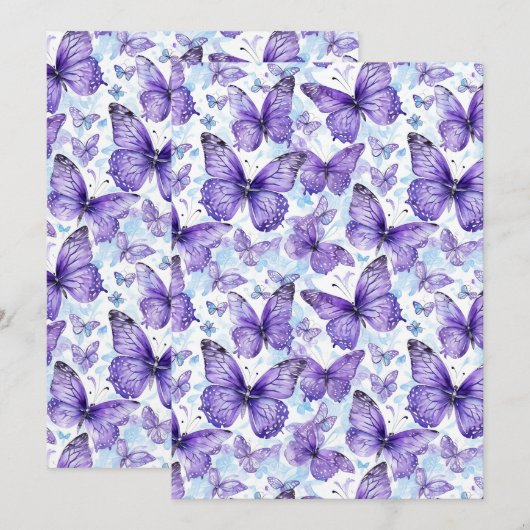 Lavendel Paarse vlinderpatroon dank u kaart (Voorkant / Achterkant)