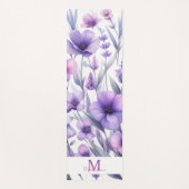 Lavendel Paarse Waterverf Bloemen Naam Monogram Yogamat (Voorkant)