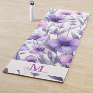 Lavendel Paarse Waterverf Bloemen Naam Monogram Yogamat