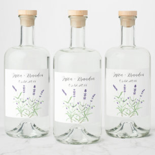 Lavendel Paarse Waterverf bloemenbruiloft Likeurfles Etiket