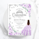 Lavendel Paarse Waterverf Floral Quinceanera Kaart
