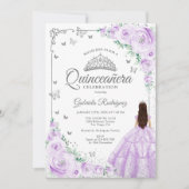 Lavendel Paarse Waterverf Floral Quinceanera Kaart (Voorkant)