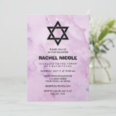 Lavendel Paarse Waterverf Look Bat Mitzvah Kaart (Staand voorkant)