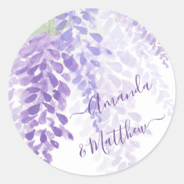 Lavendel Paarse Waterverf Wisteria Blooms Bruiloft Ronde Sticker
