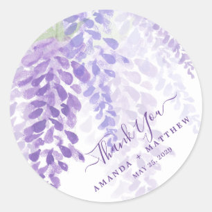 Lavendel Paarse Waterverf Wisteria Blooms Bruiloft Ronde Sticker