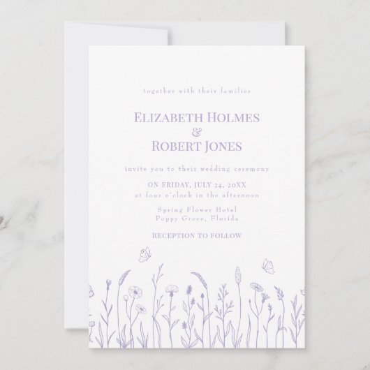Lavendel Paarse Wildbloemen bruiloft uitnodiging (Voorkant)