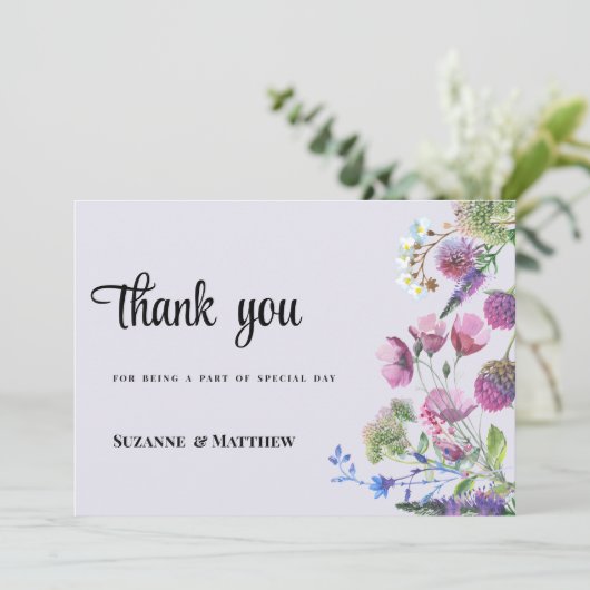 Lavendel paarse wilde bloem lente Dank u Kaart (Staand voorkant)