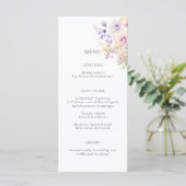 Lavendel Paarse wilde bloemen bruiloft Menu (Staand voorkant)