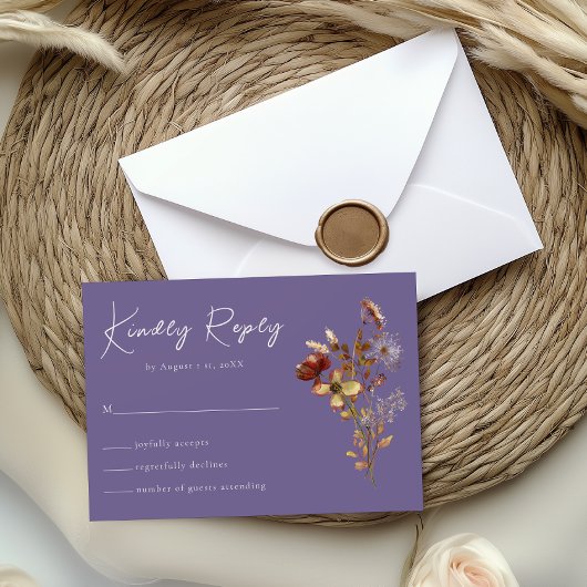 Lavendel Paarse Wildflower Boho Wedding RSVP Kaart