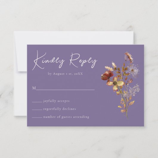 Lavendel Paarse Wildflower Boho Wedding RSVP Kaart (Voorkant)