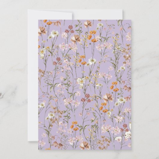 Lavendel Paarse Wildflower Minimalistische bruilof Kaart (Achterkant)