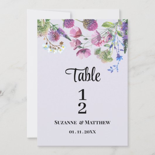 Lavendel paarse wildflower spring tabel nummers kaart (Voorkant)