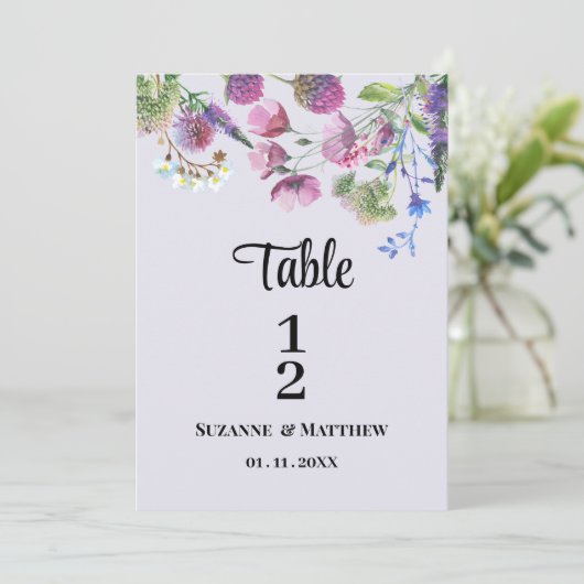 Lavendel paarse wildflower spring tabel nummers kaart (Staand voorkant)