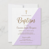 Lavendel paarse witgouden moderne doop kaart (Voorkant)