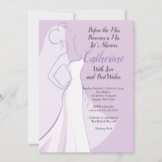 Lavendel Paarse witte jurk Vrijgezellenfeest Kaart (Voorkant)