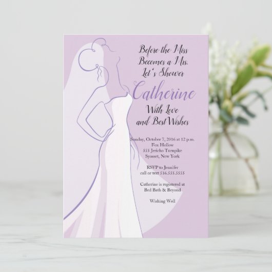 Lavendel Paarse witte jurk Vrijgezellenfeest Kaart (Staand voorkant)