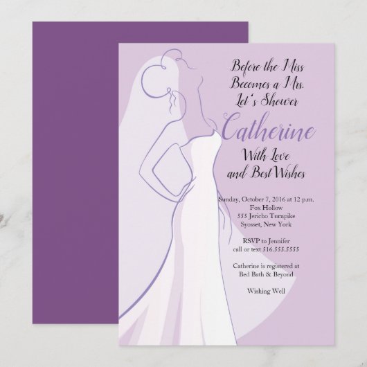 Lavendel Paarse witte jurk Vrijgezellenfeest Kaart (Voorkant / Achterkant)