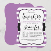 Lavendel Paarse & Witte Strepen Sweet 16 Party Kaart (Voorkant / Achterkant)