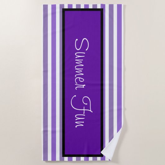 Lavendel Paarse Witte Strepen Zomer Fun Strandlaken (Voorkant)