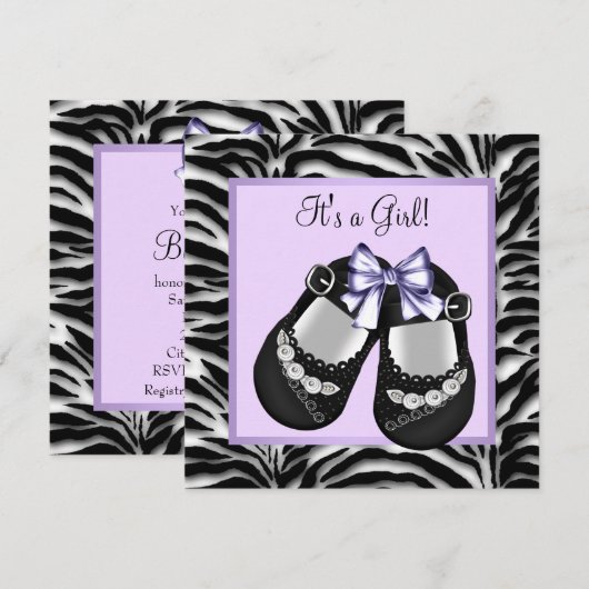 Lavendel Paarse Zebra Baby shower Kaart (Voorkant / Achterkant)