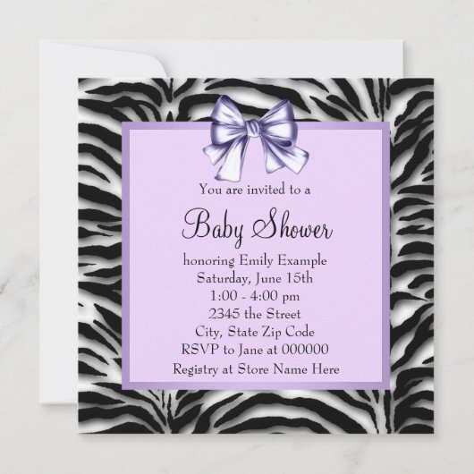 Lavendel Paarse Zebra Baby shower Kaart (Achterkant)