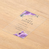 Lavendel Paarse & Zilveren Baby shower Acryl Uitnodigingen (Laagn)