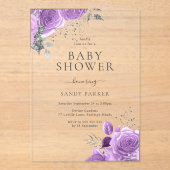 Lavendel Paarse & Zilveren Baby shower Acryl Uitnodigingen (Voorkant)